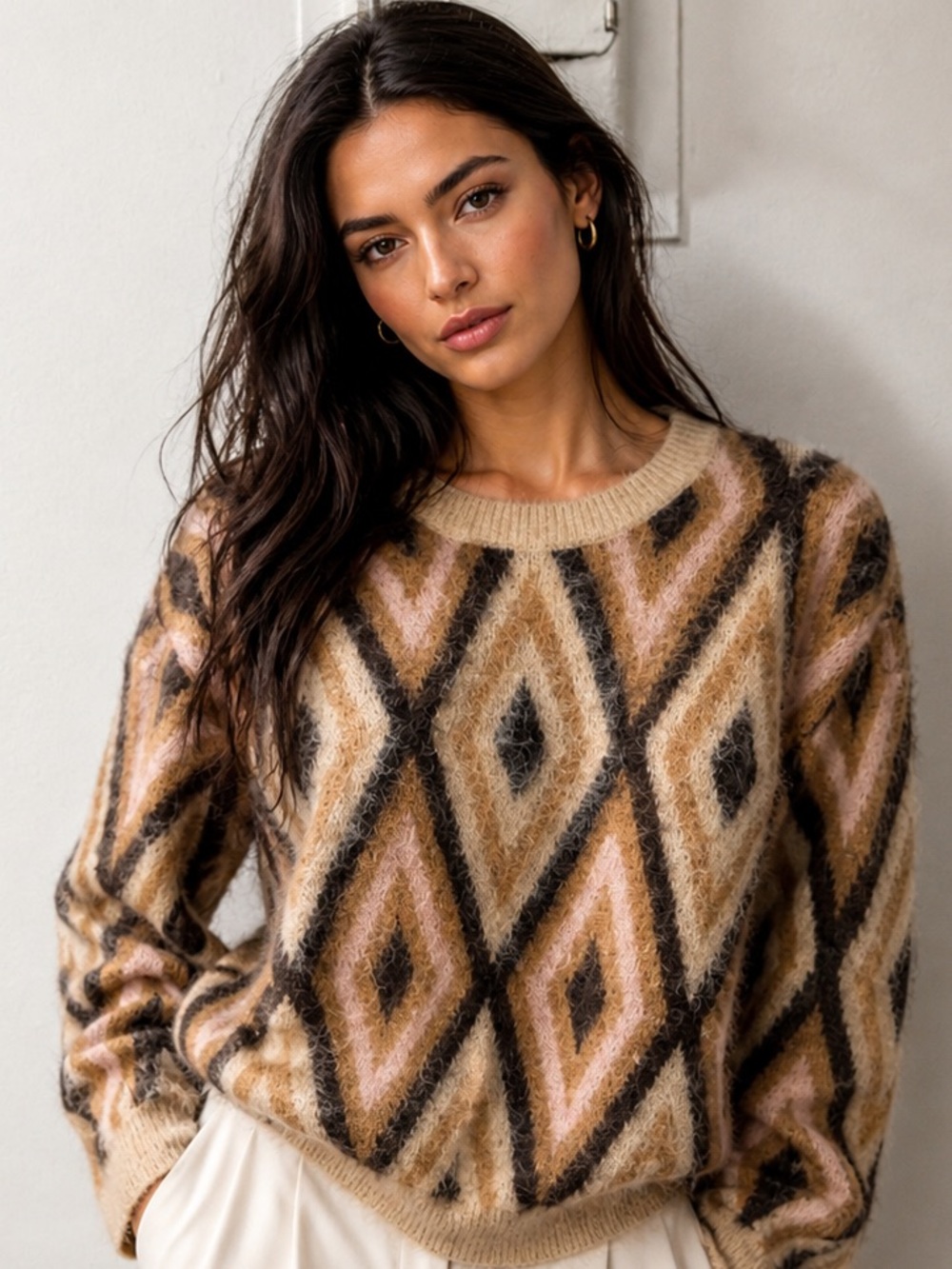 Rita Ora x Primark Geometric Fuzzy Knit Sweater – Size 2XS | Fits XS